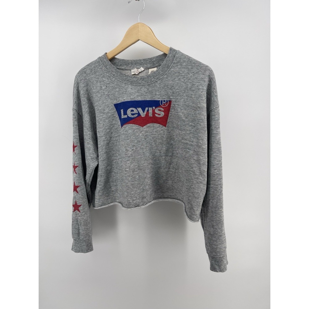 Levi's‎ Crew Neck Patriotic Sweatshirt Gray Cropped Long Sleeves  Size M